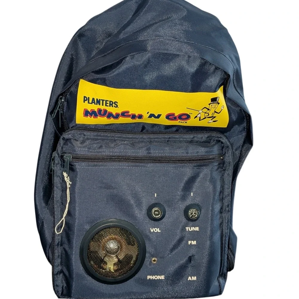 Vintage Planters Peanuts Munch n Go Pack Radio Backpack Mr‎ Peanut Navy Blue
